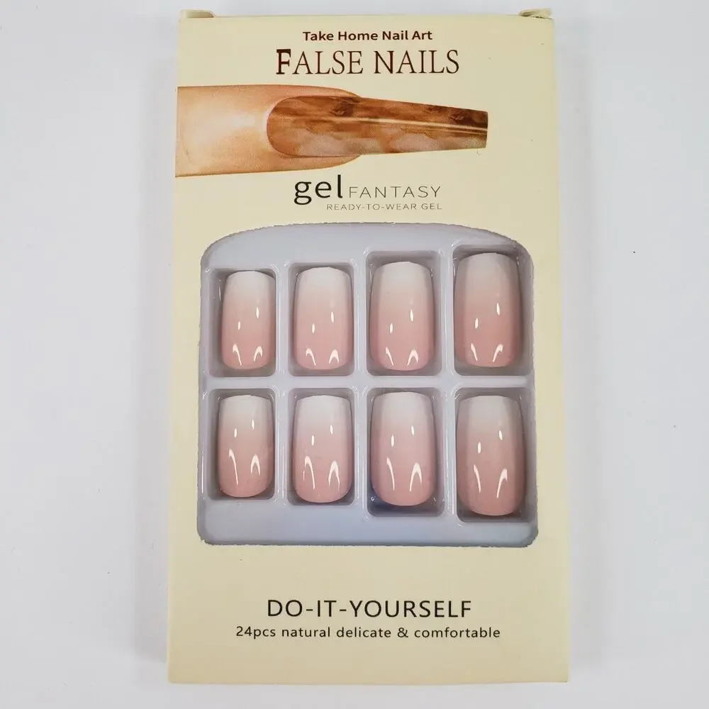 Ombre Square Press On Nails French Tip Style 25 pc Set Short Natural False Kit - Picture 2 of 6